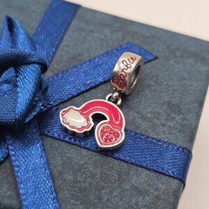 SILVER 925 BARBIE PINK RAINBOW WITH HEART AND CLOUD CHARM